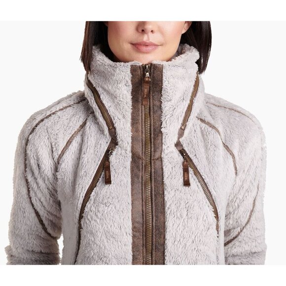 Kuhl Jacket Women Small Flight Sherpa Fleece Beige Fleece Hooded Full Zip - Picture 2 of 12